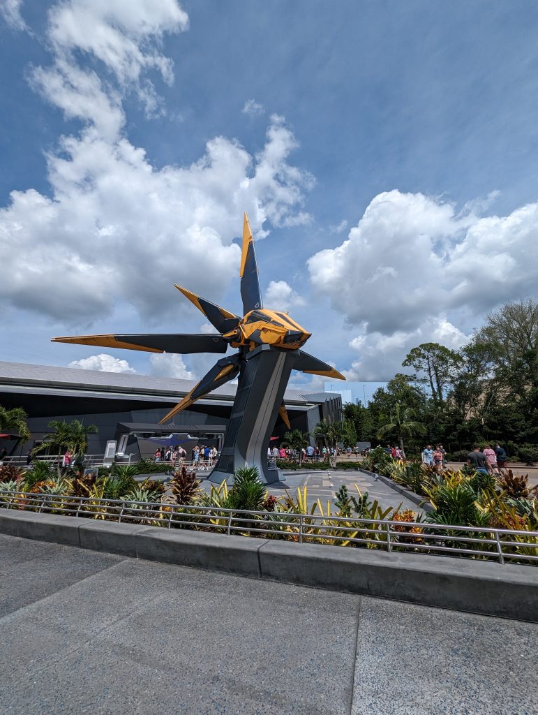 Entrance plaza to Gaurdians of the Galaxy Cosmic rewind rollercoaster at Epcot.